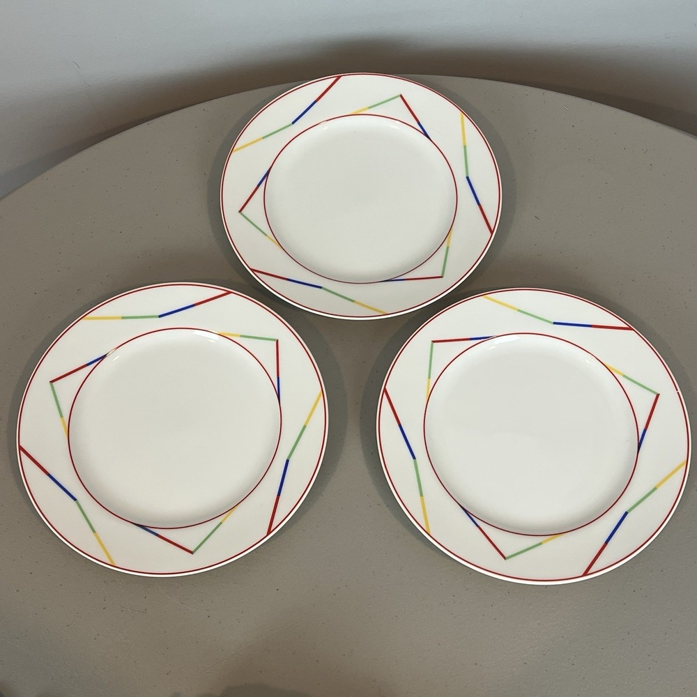 International Rhythm Stoplights Salad Plate 7.5" Set of 3 White Primary Colors